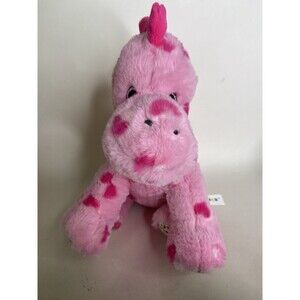 Playnics Pink Dinosaur Dino Plush Stuffed Animal Toy Hearts